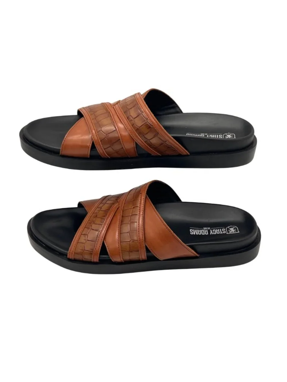 Stacy Adams Faux Crocodile Crossband Slides Sandals Mens Size 9M Brown Black NEW